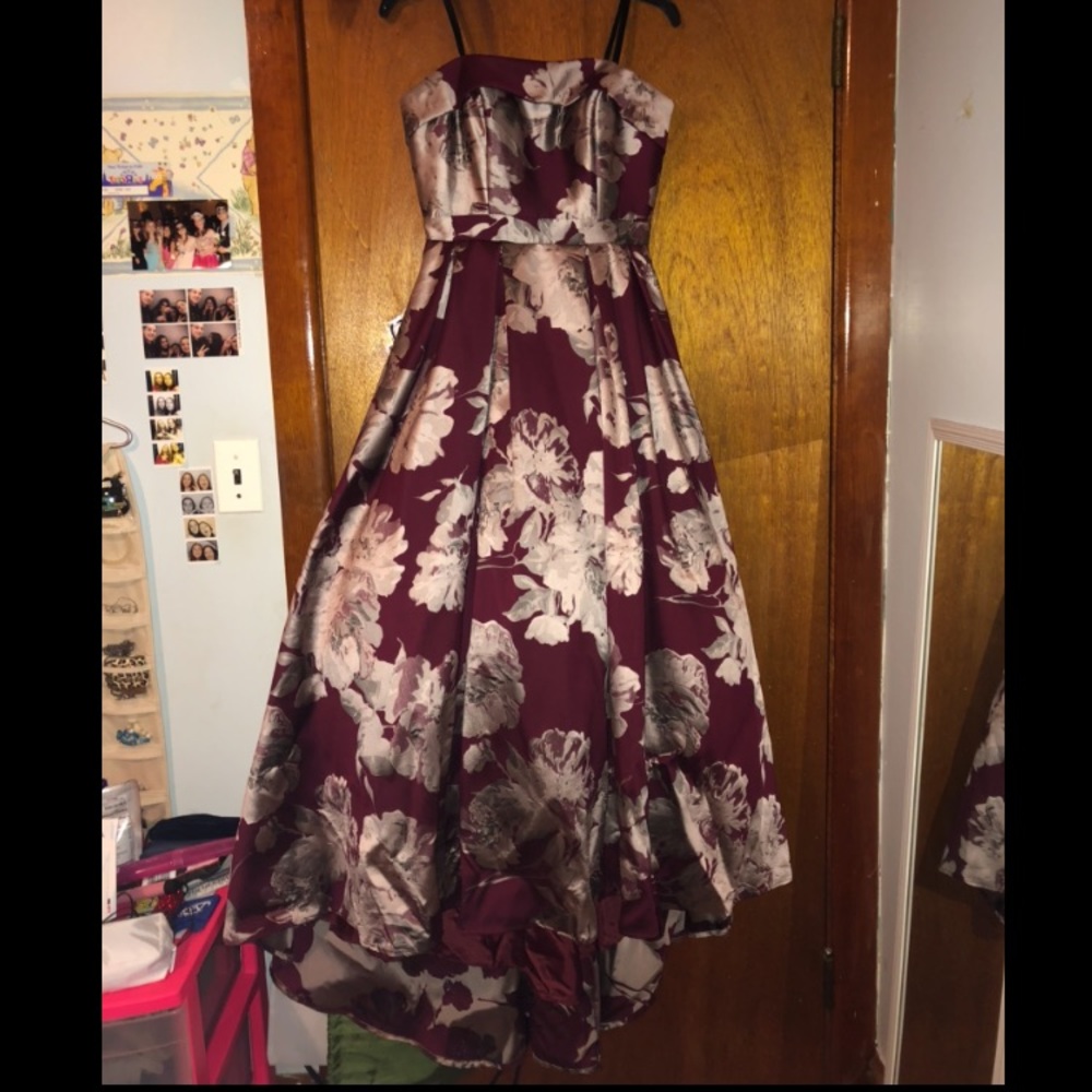 Burgundy Floral Prom Dress